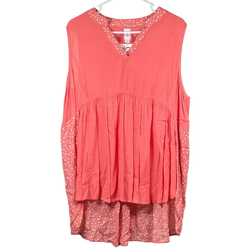 HoneyMe Women's Top Size Large Gabby Tunic Pink White Sleeveless Hi-Low NWT